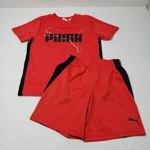 Puma 2-Piece Logo Tee & Shorts Set Boys 5 Red Outfit Casual Sportswear Athletic